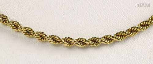 14k yellow gold rope chain The 14k yellow gold, 2.7 mm, rope link, is completed by a barrel clasp