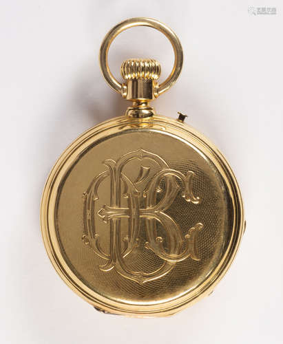 18k yellow gold hunting case pocketwatch Dial: round, white, black Roman numerals, outer black