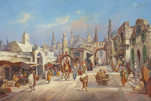 Arthur Trevor Haddon (American/British, 1864-1941), Orientalist Market Scene, oil on canvas,