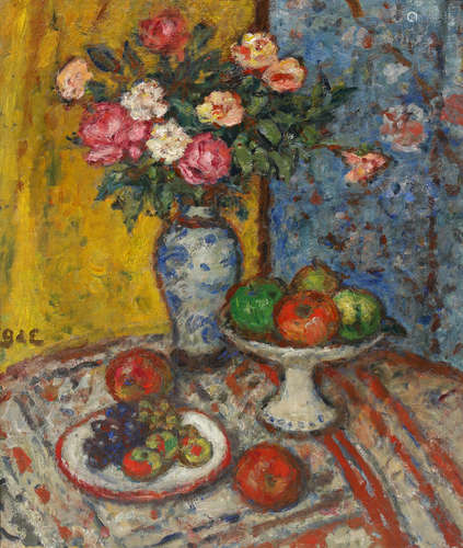 Georges d'Espagnat (French, 1870-1950), Still Life with Fruit and Tapestries, oil on canvas,