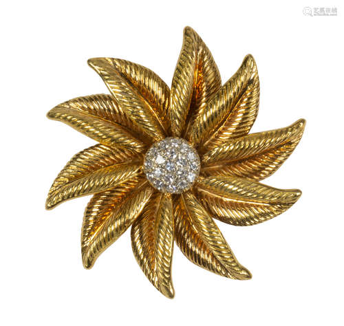 Tiffany & Co. diamond and 18k yellow gold flower brooch Centering (19) single-cut diamonds, weighing