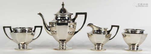 (lot of 4) Shreve and Co. sterling silver drinks service, consisting of a teapot, creamer, sugar and