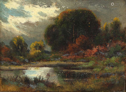 Attributed to Manuel Valencia (American, 1856-1935), Untitled (Autumn River Landscape), oil on