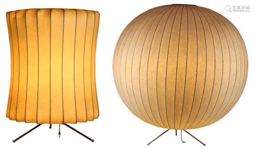 (lot of 2) George Nelson for Herman Miller bubble lamps, originally designed in 1952, one of