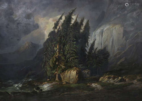 Frans Keelhoff (Belgian, 1820-1891), Untitled (Mountain Storm), 1847, oil on canvas, signed and