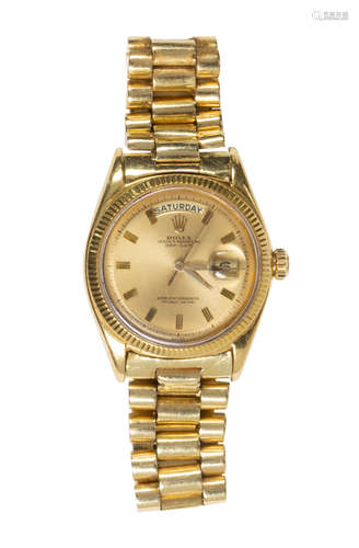 Rolex Day-Date President yellow gold wristwatch, Ref. 1803 Dial: round, gold, applied baton hour