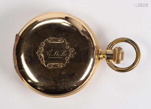 Elgin 14k yellow gold hunting case pocket watch Dial: round, white, black Roman numeral hour