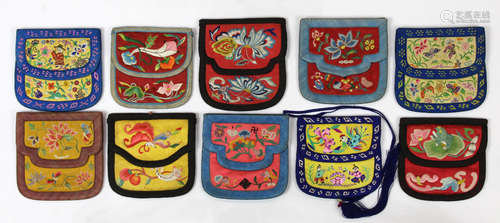 (lot of 10) Chinese embroidered wallets, the rectangular form with two flaps, mostly satin