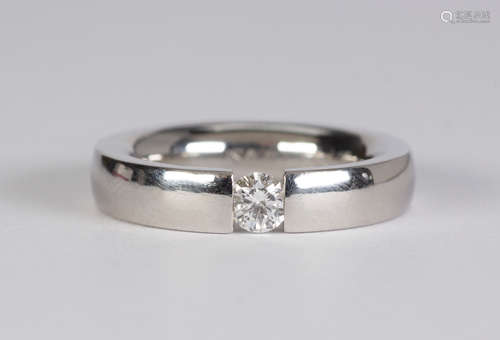 Diamond and platinum ring Featuring (1) full-cut diamond, weighing approximately 0.23 ct., set in