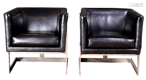 Pair of Milo Baughman for Thayer Coggin T-Back lounge chairs, circa 1960, each having a black