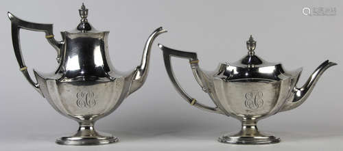 (lot of 2) Gorham sterling silver partial drinks service, consisting of a coffee pot and tea pot,