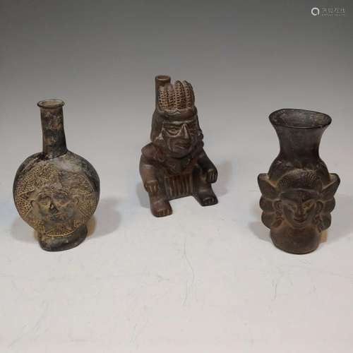 (3) Pre-Columbian Ceramic Chimu Ceramic Vessels