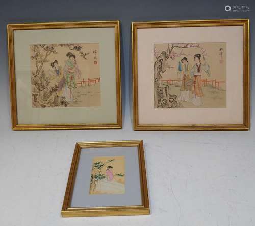 (3) Chinese Watercolor Painting Bijin / Ladies