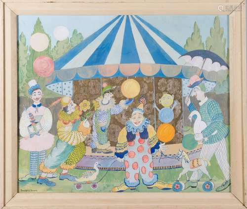 Beulah H. Brown Watercolor Painting Circus Day