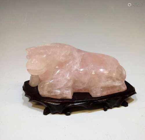 Chinese Rose Quartz Water Buffalo Carving