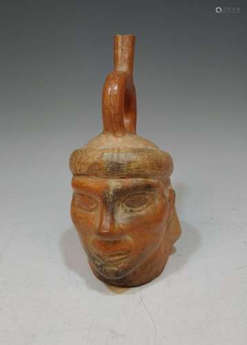 Moche Stirrup Spout Vessel Warrior Portrait Peru