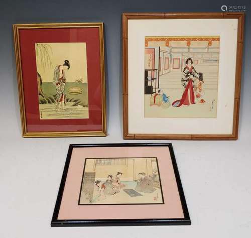 (3) Japanese Woodblock Prints of Court Ladies