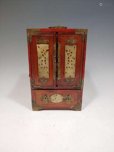 Chinese Upright Jewelry Box with Jade Inserts