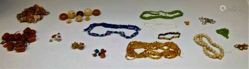 Bead Lot: Carved Bone, Peridot, Stone, Wood