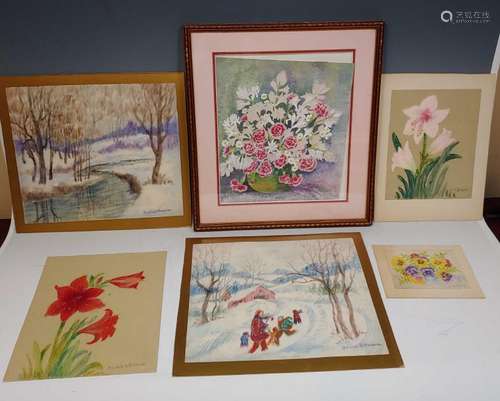 (6) Beulah H. Brown Watercolor & Pastel Paintings