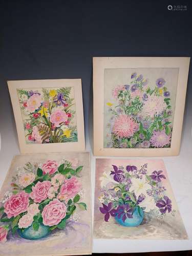 (4) Beulah Brown Watercolor Still Life Paintings