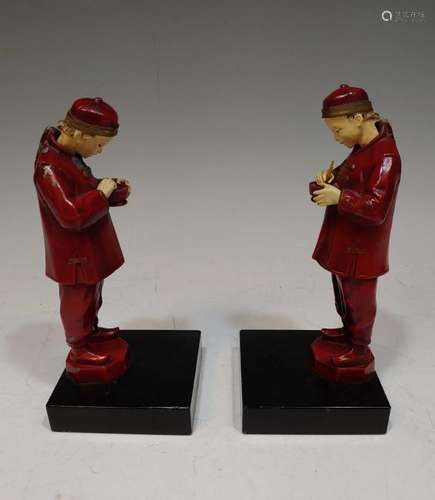 Pair JB Hirsch Metal Bookends Chinese Figures