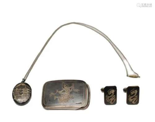 Siam Sterling Locket, Belt Buckle, Cufflinks