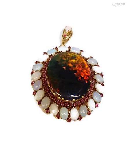 Large Opal & Pink Tourmaline Pendant