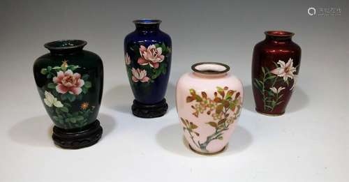 (4) Japanese Ginbari Enamel Vases