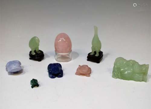 (8) Jade Buddha, Two Geese & Rose Quartz Egg