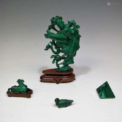 (4) Chinese Malachite Carvings Figure & Horse