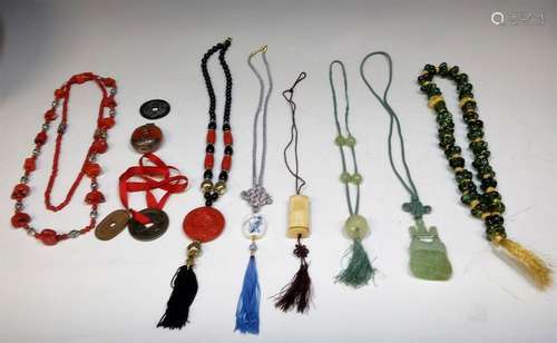 (9) Chinese Costume Necklaces - Jade, Beads