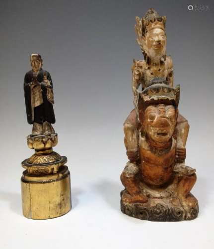 (2) Japanese & Indonesian Carved Wood Figures