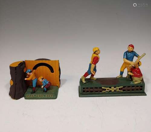 Pair of Cast Iron Coin Banks with Figures