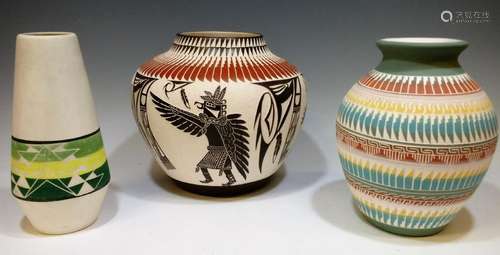 (3) Contemporary Native American Style Vases