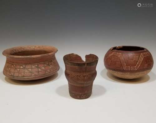 (3) Pre-Columbian Inca Ceramic Bowls & Cup