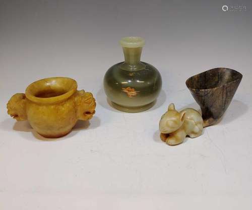 (3) Chinese Soapstone and Agate Vases