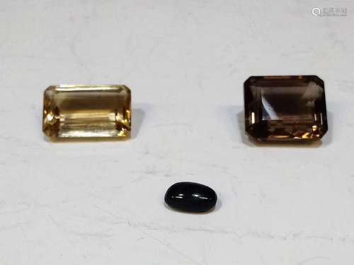 (3) Faceted Gemstones: Citrines, Black Sapphire