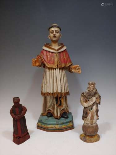 Group of 3 Painted Wooden Statues