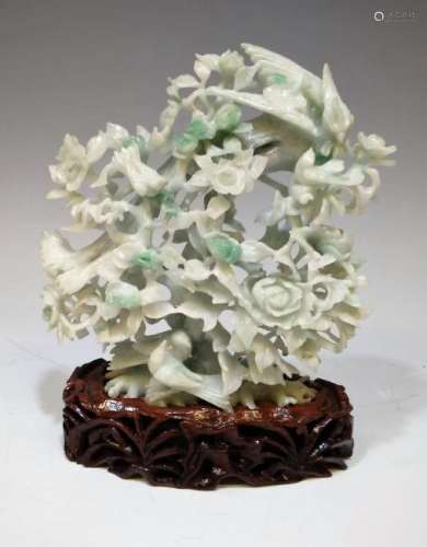 Chinese Jadeite Carving of Phoenix & Flowers