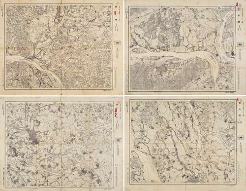 1949年中国人民解放军东北军区司令部印制广三铁路线西南、佛山、三水、官山地图一组四张。