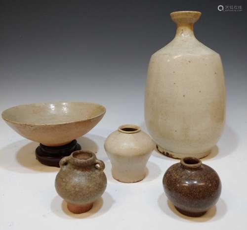 (5) Korean Ceramic Celadon Jars, Vase & Bowl