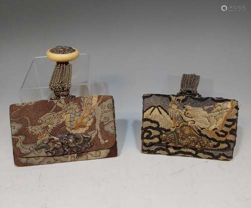 (2) Japanese Meiji Era Tobacco Pouches with Dragon