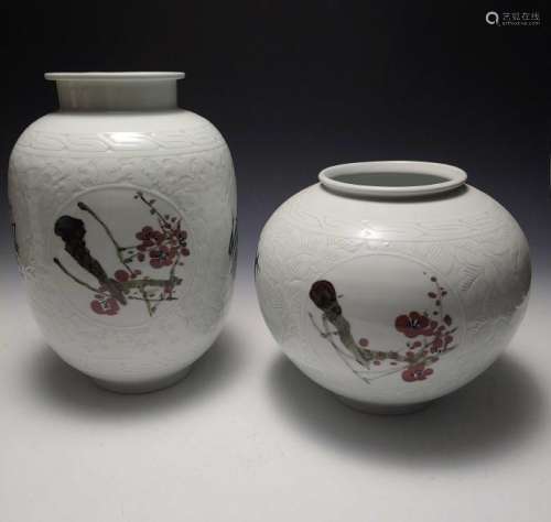 (2) Korean Porcelain Four Seasons Vases