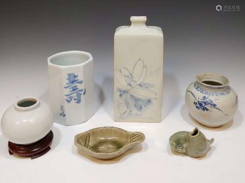 (6) Korean Blue & White Porcelain Vases