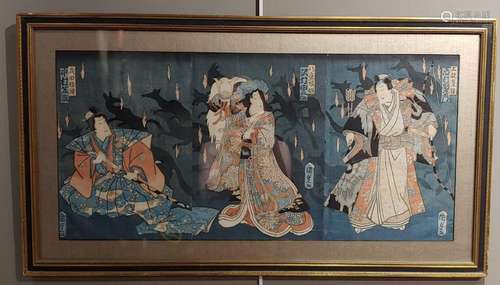 Utagawa Kunisada II Japanese Triptych Woodblock