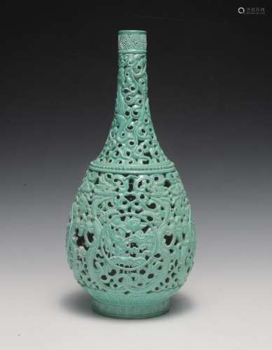 Stick Neck Porcelain Openwork Vase, Qianlong Mark