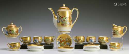 Lithopane Japanese Geisha Tea Set, Kutani Mark