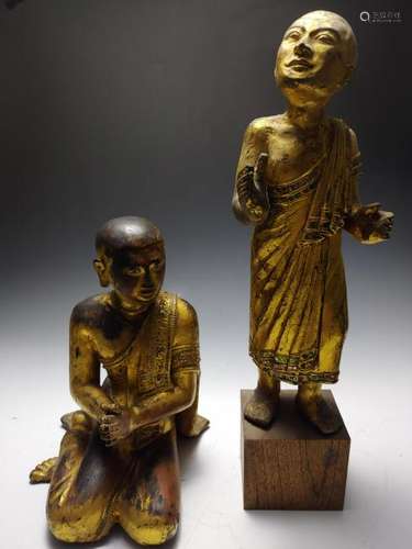 (2) 18th & 19th Century Carved Wood Thai Monks