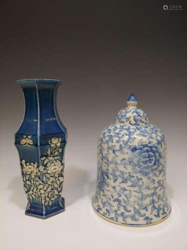 (2) Chinese-Style Porcelain Bell & Vase